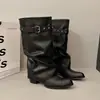 Botas Femininas 2026 Outono Novo Versáteis Acima do Joelho com Pernas Dobráveis, Fivela, Salto Plataforma Estilo Garota Picante Retrô