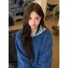 Sudadera con capucha de retazos a rayas retro americana para mujer, nueva versátil de primavera y otoño, holgada, casual, estilo pareja, top de manga larga