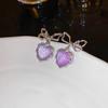 Pendientes de diamantes de imitación con forma de flor morada y dulce, con diseño de hada súper femenina, exquisitos y de alta gama, con luz y lujo de nicho.