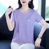 Camiseta de manga corta con cuello redondo para mujer, nuevo estilo de verano, elegante, adecuada para madres de mediana edad y mayores, transpirable, corte holgado, deportiva, top ligero