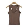 Camisola interior ajustada de color sólido estilo europeo y americano para mujer, top de verano sexy con cuello en U profundo sin mangas ajustado