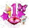 Rojo Rosado Mariposa digital helado película de aluminio Globo Traje labios rojos patines estrella decoración de cumpleaños Fiesta Rosa