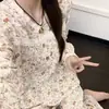 Conjunto de pijama para niña con ribete de encaje floral retro, de manga larga y pierna larga, adecuado para primavera y otoño, se puede usar como ropa de estar en casa.