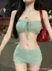 Biquíni Feminino Duas Peças, Estilo Puro Desejo, Estilo Saia de Cintura Alta, Estilo Ins Coreano, Traje de Banho para Seios Pequenos, Moda Praia Feminina