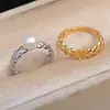 Anillo Abierto de Plata de Ley S925 con Perla Rombo Simple Banda Pulida Moda Versátil Configuración de Anillo de Perla 8-12 A6030