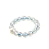 Anillo de Cuentas de Arroz de Aguamarina Natural con Cuentas Redondas de 4 mm y Accesorios de Cuentas de Concha, Anillo de Cola Simple y Elegante Anillo de Cristal