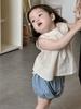 Ropa de Verano para Niños Estilo Delgado 2026 Verano Estilo Coreano para Niñas Camisa de Muñeca de Encaje Conjunto de Mono de Mezclilla