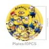 Festa dos Minions Pratos de Papel Descartáveis Copos de Papel Adereços de Decoração de Aniversário Toalha de Mesa Faixa Faixas Máscaras