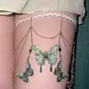 Corrente de Perna com Borboleta de Renda Verde e Franjas, Personalidade Única, Estilo Floresta, Corrente Corporal Doce e Descolada para Garotas Descoladas