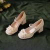 Saias Versáteis para o Dia a Dia, Sapatos Femininos Confortáveis para os Pés, Novos Sapatos de Salto Médio e Grosso Estilo Princesa Nicho para Primavera e Verão 2025