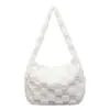 Bolsa Acolchoada para Mulheres 2025 Inverno Nova Bolsa de Pelo Xadrez para Mulheres Crossbody Estilo Preguiçoso Versátil Bolsa de Ombro Axila