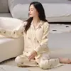 Pijama de Algodón de Manga Larga y Pantalón Largo para Mujer, Conjunto de Cárdigan con Solapa de Talla Grande para Primavera y Otoño, Conjunto Dulce y Lindo