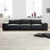 Sofá Grande de Couro Preto, Couro Resistente a Arranhões de Gato, Sofá de Sala para Espaços Pequenos e Grandes, Sofá de Linhas Retas, Sofá de Couro Preto Minimalista Moderno Italiano
