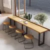 Conjunto de Mesa e Cadeiras Estreito para Jantar Contra a Parede, Mesa Alta de Bar Próxima à Janela, Mesa Longa de Madeira Estilo Industrial para Lojas de Conveniência, Lanchonetes e Bares