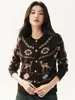 Jacquard vintage~Nueva colección de otoño e invierno: Cárdigan de punto jacquard Fair Isle de cachemira con diseño de ciervo pequeño, prenda exterior de cachemira para mujer con cuello redondo