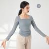 Desejo Puro Estilo Dança Suave Malha Micropermeável Manga Longa Gola Quadrada Plissado Look Nu Slim Vestido de Dança Clássica