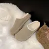 Sapatos de Algodão Outono e Inverno com Pelo Plush, Meio Sapato Deslizante Estilo Birkenstock, Botas de Neve para Mulheres, Couro Genuíno