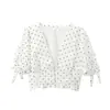 Camisa corta de lunares transfronteriza con cuello en V, lazo, manga corta, gasa, adelgazante, top al por mayor 0387073