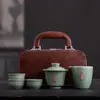 Juego de Té Kung Fu de Viaje Horno Dingge Tetera Cerámica Portátil para Viajes al Aire Libre Regalo de Negocios