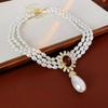 Colar de Pérola Gota d'Água com Diamante Flor Estilo Retro Francês Corte Corrente da Clavícula Joia de Luxo Leve de Alta Qualidade Conjunto Feminino