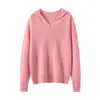 Estilo Suave e Intelectual|Sudadera con Capucha de Punto 100% Cachemir Puro para Mujer, Sudadera con Cuello en V, Suéter Base