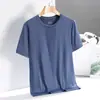 Camiseta Masculina de Seda Gelada Solta para o Verão, Fina, Respirável, Secagem Rápida, Manga Meia-manga, Esportiva para Corrida, Gola Redonda, Manga Curta para Homens