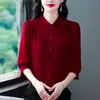 Camisa de Manga Tres Cuartos de Color Sólido de Gama Alta para Mamás, Nueva Moda de Verano y Otoño para Mujer, Blusa Holgada, Top Elegante