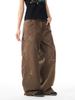Calça Cargo Yongfang Estilo Retrô Americano com Tinta Salpicada e Barra Reta para Homens e Mulheres, Tendência Dirty-Fit, Calça Casual Desgastada