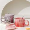 Taza de cerámica rosa de estilo coreano ins de alta apariencia con tapa cuchara corazón de niña hogar desayuno avena agua Taza