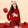 Conjunto de Suéter para el Año del Caballo para Niñas Mayores, Otoño e Invierno Nuevo Conjunto de Dos Piezas con Falda a Cuadros y Top Moderno