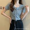Camiseta Tendência com Cordão e Manga Curta para Mulheres, Novo Estilo Verão 2026, Estilo Pura Desejo, Slim Fit, Top Curto