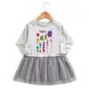 Vestido Feminino Novo Estilo Primavera e Outono Versão Coreana 2026 Desenho Animado Manga Longa Saia de Tule Bebê Estiloso Vestido Princesa