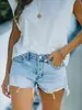 Ropa de Mujer Transfronteriza Comercio Exterior Europeo y Americano Nuevo Casual Pantalones Rectos Cintura Media Lavados Shorts de Mezclilla para Mujer