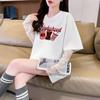 Playera de Algodón Puro de Estilo Coreano con Graffiti Lindo de Dos Piezas Falsas para Mujer Diseño Nicho Empalme de Encaje Top Holgado Cubre Carne Trendy