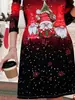 Vestido redondo de manga comprida com estampa de árvore de Natal para festa, europeu e americano, transfronteiriço da Amazon