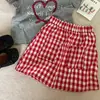 Roupa infantil coreana para meninas, coleção de verão 2026, conjunto de duas peças com camiseta de manga curta e saia xadrez vermelha para bebês e crianças pequenas