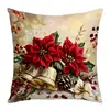 Amazon Más Vendido Tema Navideño Funda de Cojín Campana Caja de Regalo Floral Impresión Digital Funda de Almohada Funda de Cojín Mayoreo