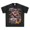 Camiseta de manga curta com estampa Booker estilo americano transfronteiriça, suéter com capuz de gola redonda, vintage, lavado e pesado