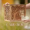 Caja de regalo de tarjeta de felicitación de madera nueva más vendida transfronteriza, suministros de boda, caja de tarjetas de presentación calada, caja de registro, caja de regalo de boda de madera