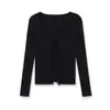 Ropa de Mujer de Comercio Exterior 2026 Verano Moda Europea y Americana Ajuste Delgado Tejido de Punto con Costillas y Parches Cuello en V Manga Larga Chaqueta Suéter para Mujer G82907