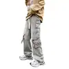 Calça jeans de trabalho estilo americano para rua, com múltiplos bolsos, para homens, adequada para primavera, outono e verão, fina, modelagem solta, perna reta, design de perna larga