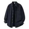 Camisa de Mezclilla Lavada para Hombre Shanggu Manga Larga Holgada Solapa Retro Camisa de Trabajo Delgada Versátil Simple