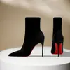 Elegante Bota Stiletto Sexy Estilo College para Irmã com Salto Alto de Pelúcia Botas Curtas para Mulheres com Solas Vermelhas Versátil Bota de Bico Fino de Luxo Leve