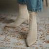 Botines de tacón alto estilo francés para mujer, tacón grueso, punta fina, cremallera trasera, forro polar, nuevos botines elásticos ajustados estilo coreano de invierno 2026