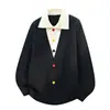 Cardigan de Tricô Masculino Novo Outono/Inverno 2026, Jaqueta Suéter, Estilo Old Money, Peça Falsa de Duas Peças em Tricô, Top Masculino