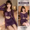 Diyi Miao Si Lencería Sexy Estilo Puro Deseo Vestido Body Ajustado Transparente de Manga Larga Uniforme de Chica Caliente Conjunto para el Hogar A338