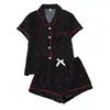 Pijama Cardigan de Burbuja Arrugada Transfronterizo Europeo y Americano para Mujer, Shorts de Manga Corta, Conjunto Transpirable Casual para el Hogar, Venta al por Mayor por Fabricante