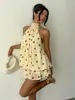 Vestido Curto de Chiffon com Gola Halter Estilo Europeu e Americano para Mulheres, Vestido Curto de Verão Sexy com Cintura Alta em Linha A para Férias na Praia