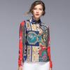 Camisa de Mujer de Estación Europea Boutique Nueva Verano 2019 Manga Larga Solapa Un Botón Estampada Vintage