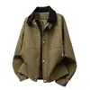 Ropa para Hombre Acu 2026 Otoño e Invierno Chaqueta de Cuero PU de Color Contrastante con Solapas Chaqueta para Hombre Ropa de Trabajo Americana Moda Casual Ropa para Hombre